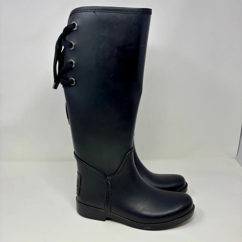 Coach Tristee Signature Matte Black Waterproof Lace Up Lined Rain Boots Classic